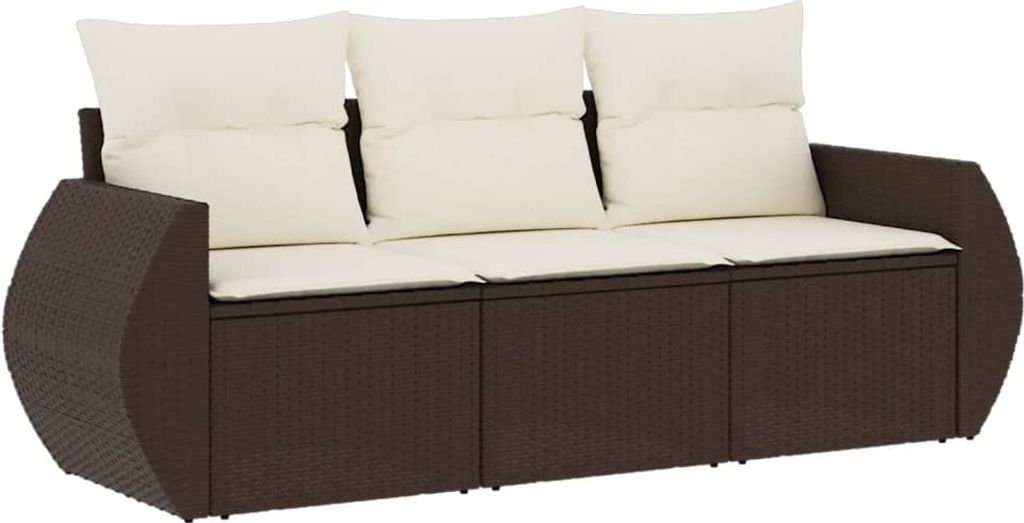 3-tlg. Garten-Sofagarnitur mit Kissen Braun Poly Rattan