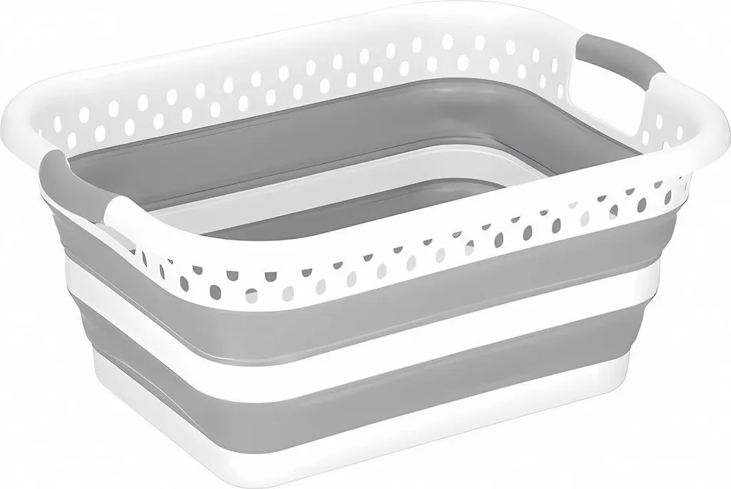 Panier à linge pliable 24 litres lot de 2 bacs de rangement gris - 8