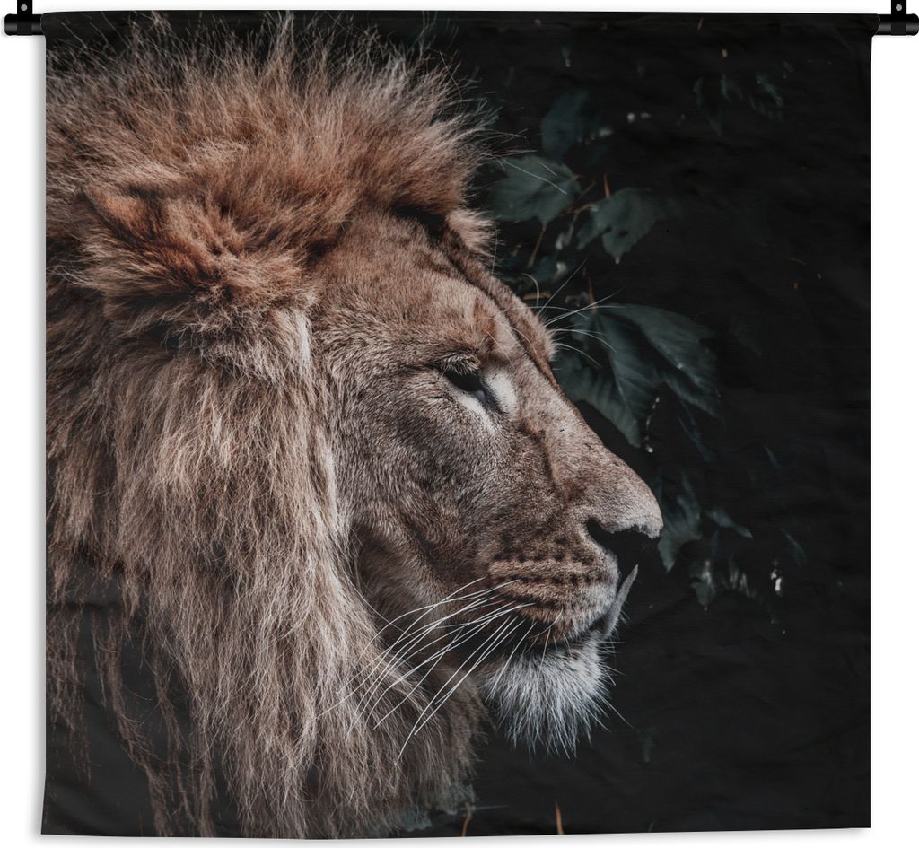 MuchoWow Wandteppich Wandbehang Löwe - Blätter - Tiere 150x150 cm Tapisserie Dekoration Wandtuch - Wohnaccessoires - Modernes