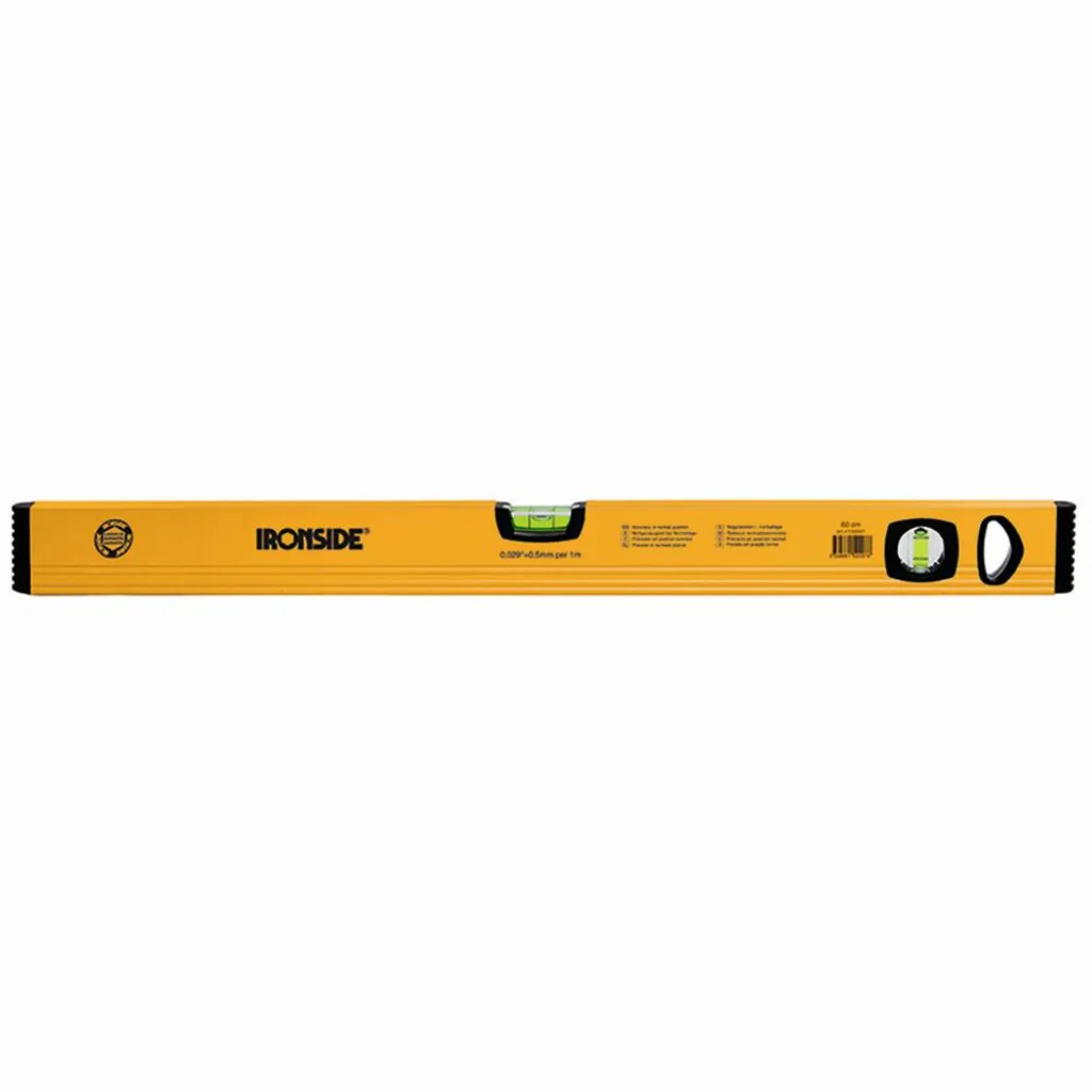 Niveau à bulle 80cm Ironside en alu jaune avec double fiole de mesure précise