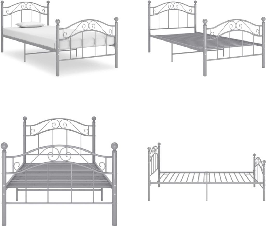 vidaXL Bett Grau Metall 100x200 cm - Bettgestell - Bettgestelle - Bettrahmen - Bettrahmen