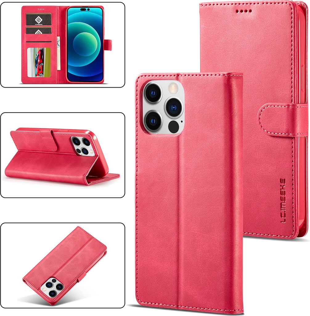 iPhone 14 Pro Max Hülle, Klapphüllen Brieftasche Leder Magnetverschluss Ständer Schutzhülle für iPhone 14 Pro Max Rosa