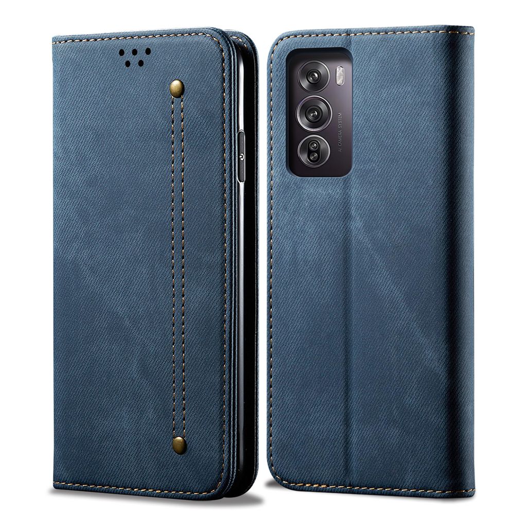 Hülle für Oppo Reno12 5G Leder Brieftasche Flip Bookstyle Schutzhülle mit Standfunktion Blau