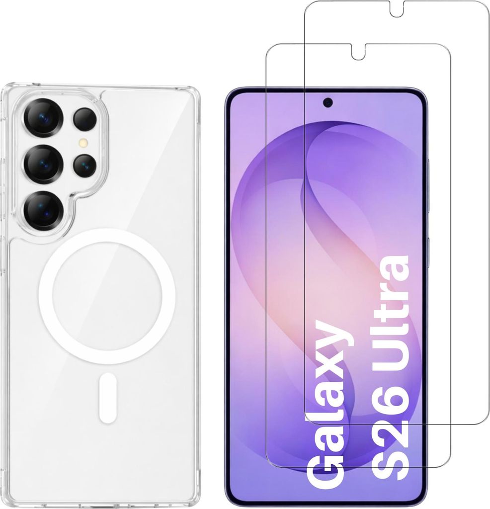 Hülle mit Magnetring für Samsung Galaxy S26 ULTRA und 2 Schutzfolien aus gehärtetem Glas Phonillico