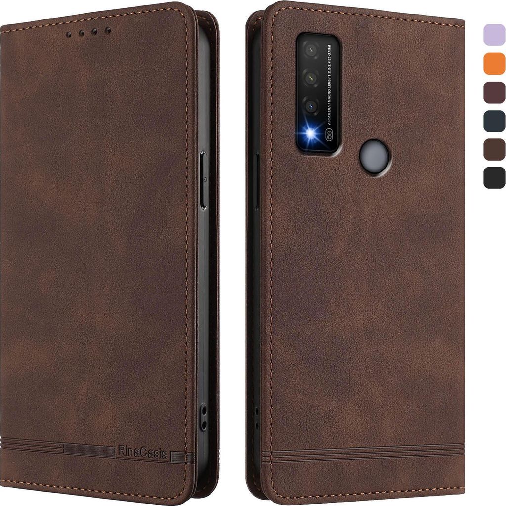 Hülle für TCL 20R, Retro Kunstleder Ständer Klapphülle mit Kartenfächer und Magnetische Braun