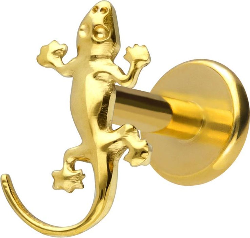 Ohrpiercing, Nasenpiercing Titan Labret mit Innengewinde GECKO Gold Stablänge: 10mm | Stabstärke: 1,6mm