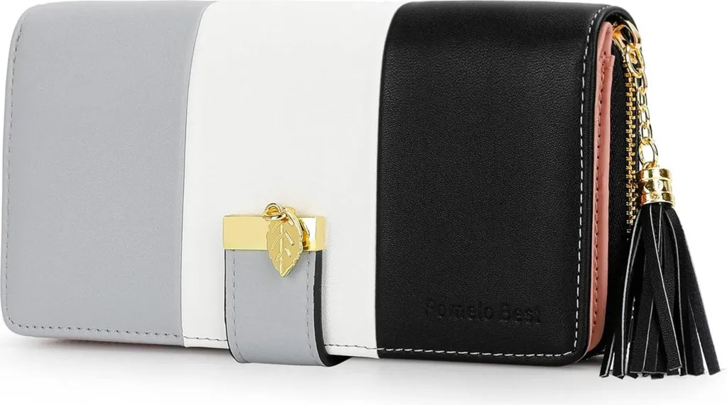 Portefeuille Chéquier Femme en Cuir Noir avec 11 Fentes pour Cartes