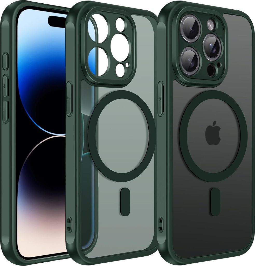 Magnet-Case für iPhone 14 Pro Max Hülle Magsafe Schutzhülle Stoßfest TPU-Rahmen starker Magnetring, Grün