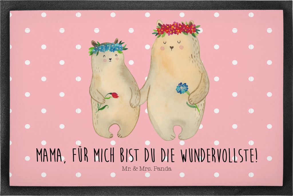 Mr. & Mrs. Panda fußmatte Bären mit Blumenkranz 50 x 75 cm - Rot Pastell - Geschenk, Haustürmatte, Muttertag, Kinder, Schmutzfangmatte, Family, ...