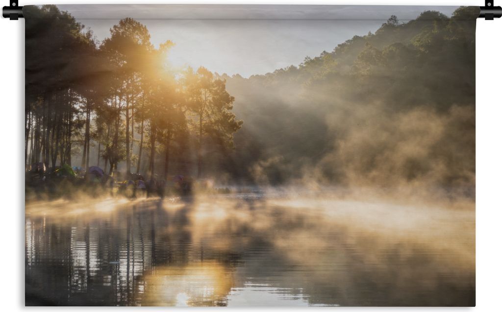 MuchoWow Wandteppich Wandbehang Wald - Wasser - Nebel 60x40 cm Tapisserie Dekoration Wandtuch - Wanddekorationen