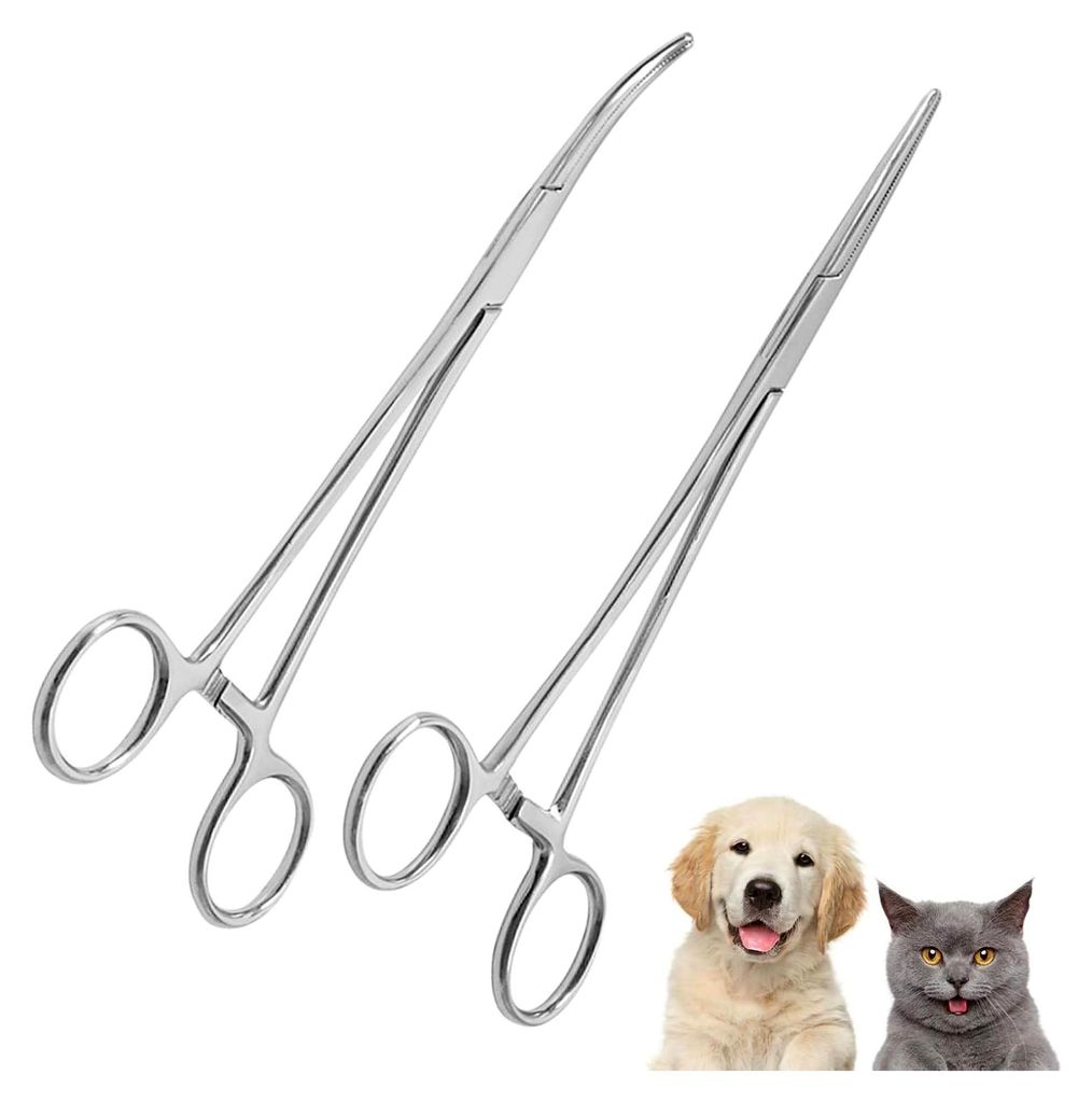 2 Stück 12,5 cm gerade und gebogene Hakenlöser Zangen, Pinzetten-Set aus Edelstahl für Haustiere
