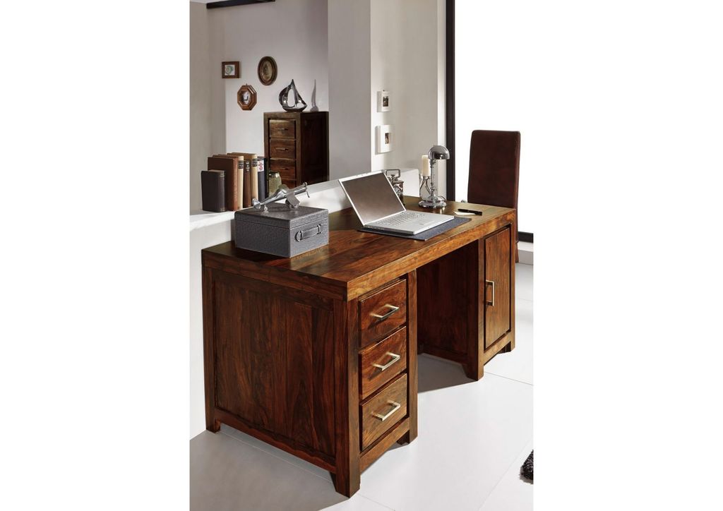 MASSIVMOEBEL24 Schreibtisch Sheesham 150x75x78 life honey lackiert METRO LIFE #119