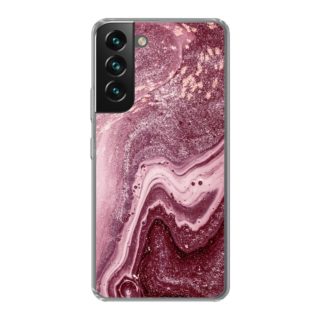 MuchoWow Handyhülle Schutzhülle Hülle für Samsung Galaxy S22 Plus Naturstein - Rosa - Glitter Silikon Softcase Handy Hülle - Schutzabdeckung