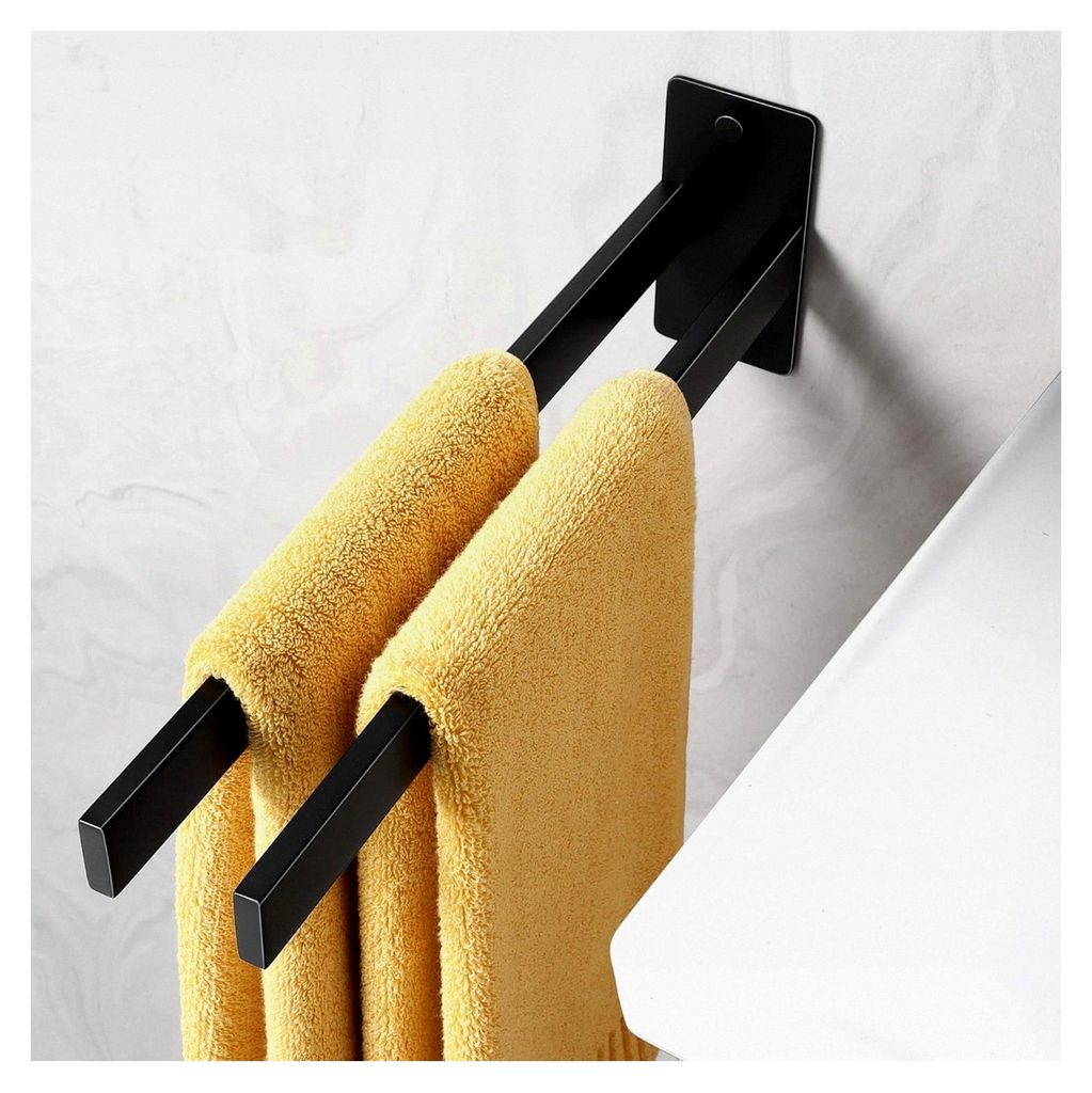 Handtuchhalter zum Bohren, Edelstahl, zweiarmig für Wandmontage in Bad und Küche, matt schwarz