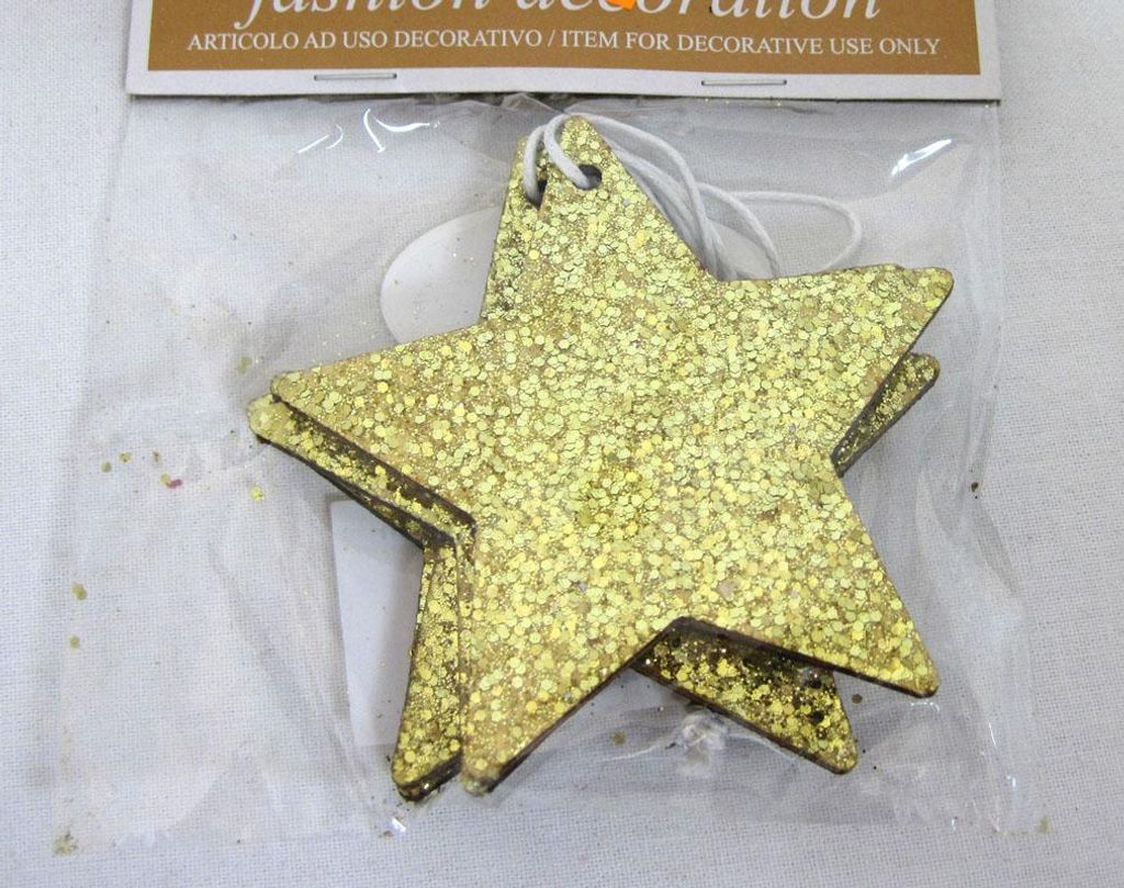 Baum- und Strauchschmuck 4-er Set Glitterstern Gold ca. 7x6,8x0,3cm