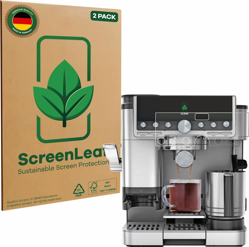 2x ScreenLeaf Schutzfolie für Ninja Luxe Cafe Pro ES701EU nachhaltiger Displayschutz Display Schutz Folie Klar Transparent