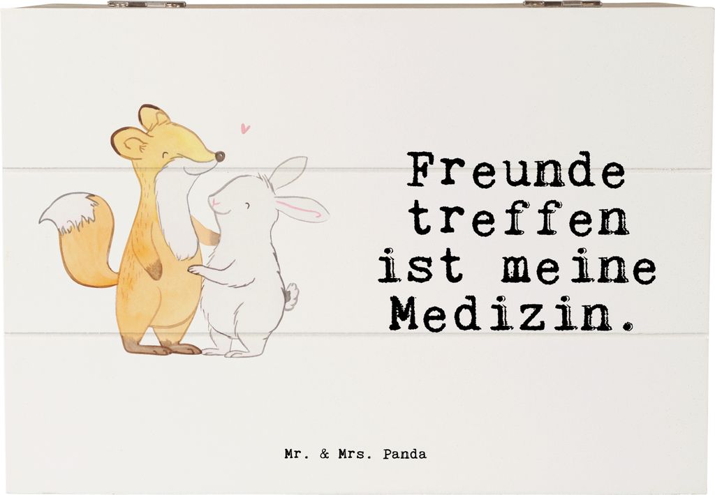 Mr. & Mrs. Panda Geschenkbox Fuchs Hase Freunde treffen 22 x 15 cm - Weiß - Geschenk, Box, Erinnerungsbox, fotobox, Holzkiste, mit Deckel, holzsch...