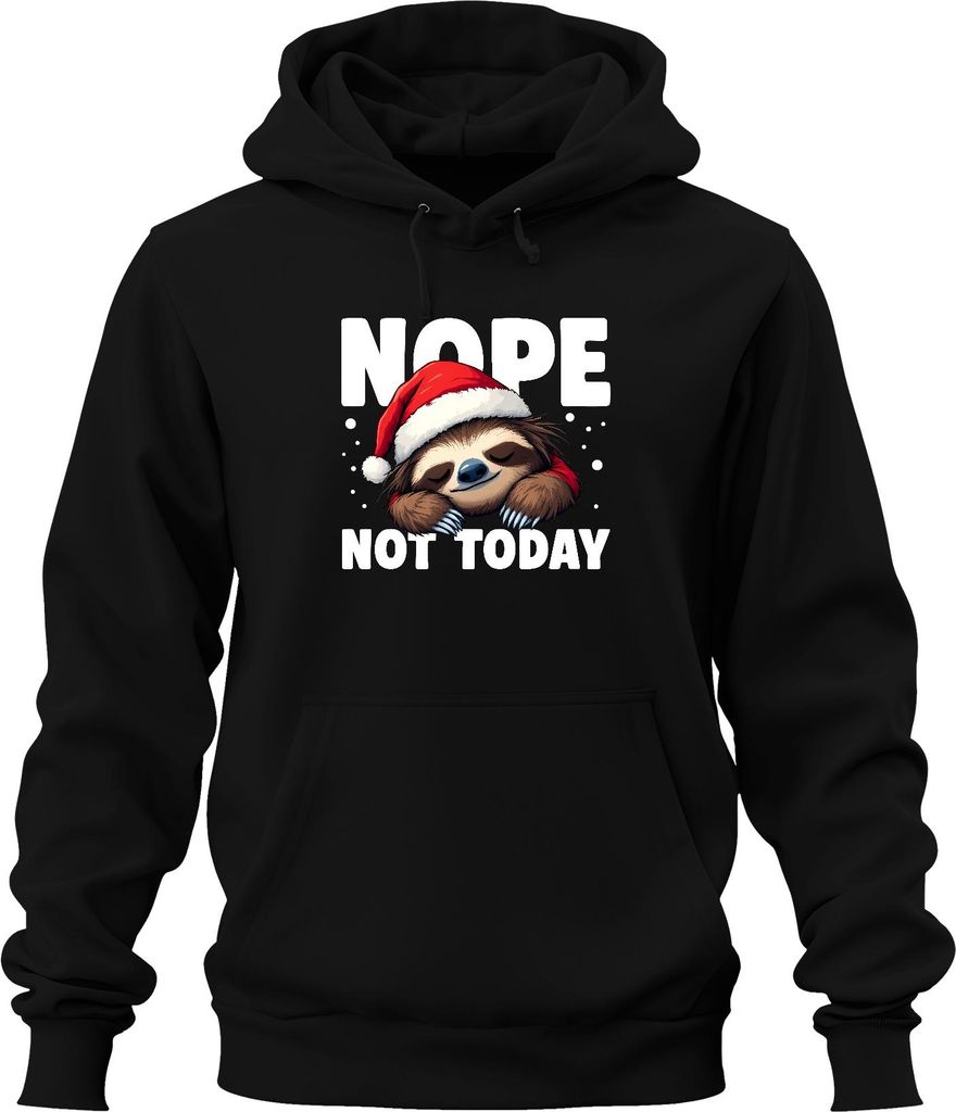 NOPE NOT TODAY Faultier Weihnachten Weihnachtsmütze faul süß Uni Hoodie Kapuzenpullover, Schwarz, L