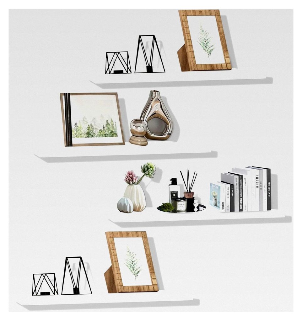 4er-Set Wandregal Weiß 40x15CM, Schweberegal für Wohnzimmer, Schlafzimmer, Bad und Küche