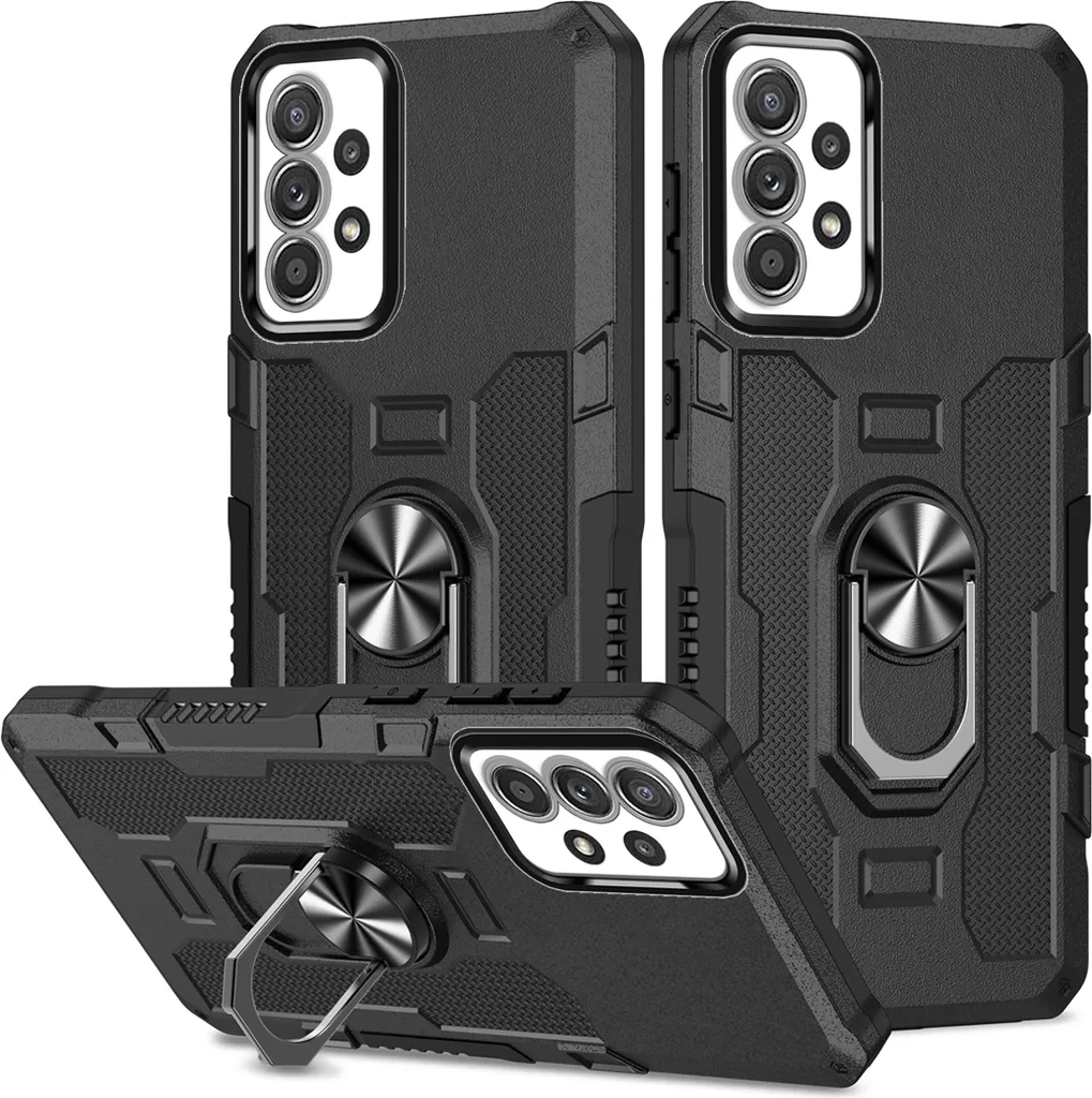 Cover Galaxy A32 4G Nero: Custodia Tough con Anello e Kickstand