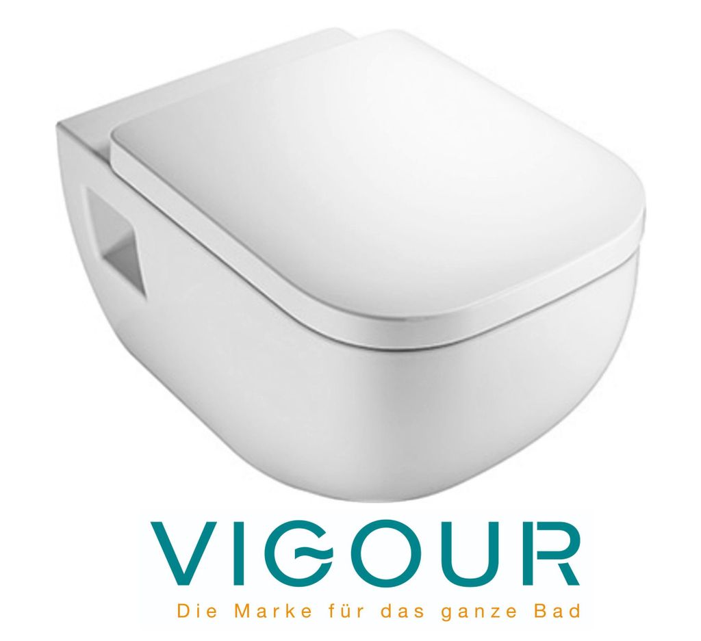 VIGOUR DERBY Wand WC spülrandlos mit sichtbarer Befestigung und SoftClose WC-Sitz weiß