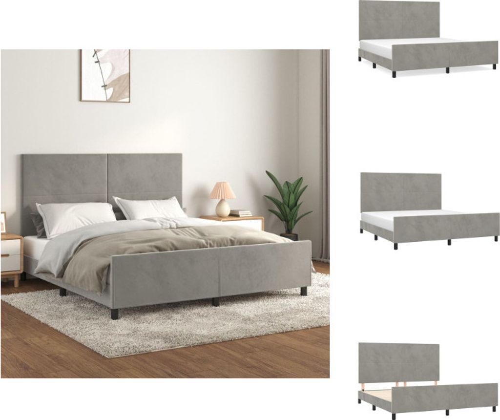 vidaXL Bettgestell mit Kopfteil Hellgrau 180x200 cm Samt - Betten & Bettgestelle