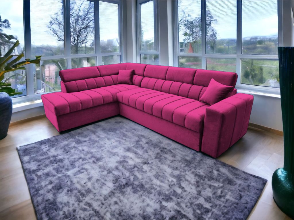 Ecksofa LUX L-form Polsterecke mit Schlaffunktion und Bettkasten, Farbe Dunkelrosa Amor Velvet 07, Couchgarnitur, Sofagarnitur, Schlafsofa, Wohnzim...