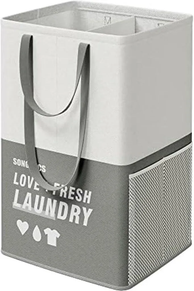 Sac à linge 90L pliable vert menthe avec deux poignées et double bac
