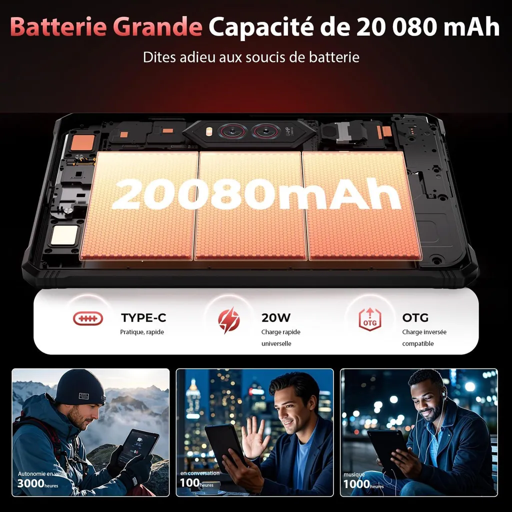 Tablette Incassable 11" 2K - HOTWAV R9 Plus, 24Go/512Go, Android 14