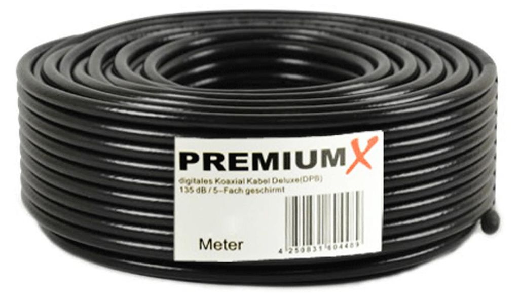 50m PremiumX DELUXE PRO Koaxial Kabel SCHWARZ 135dB 5-Fach Produktbild 