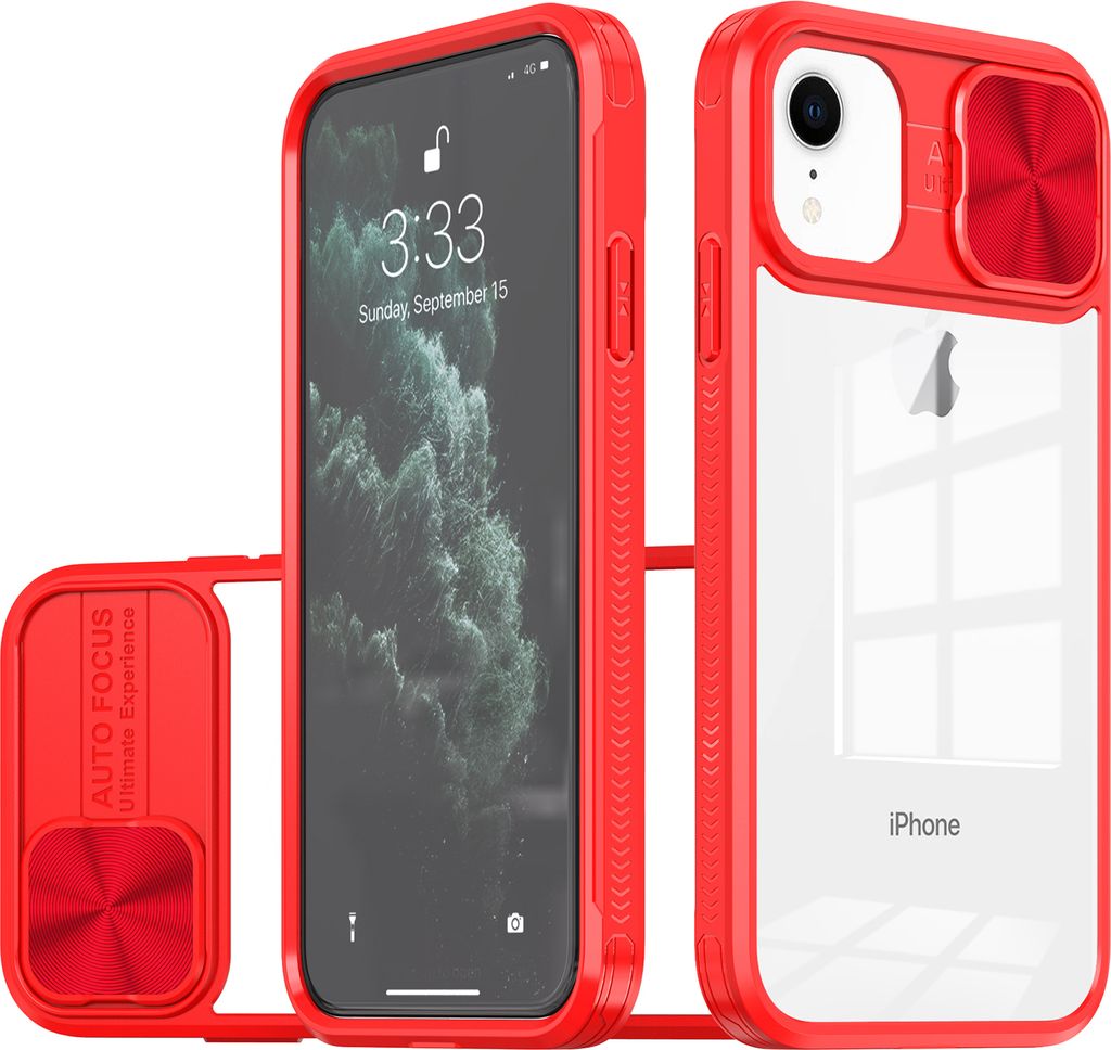 Hülle für iPhone XR Transparent TPU Bumper Schutzhülle mit Schiebe Kamera Schutz Rot