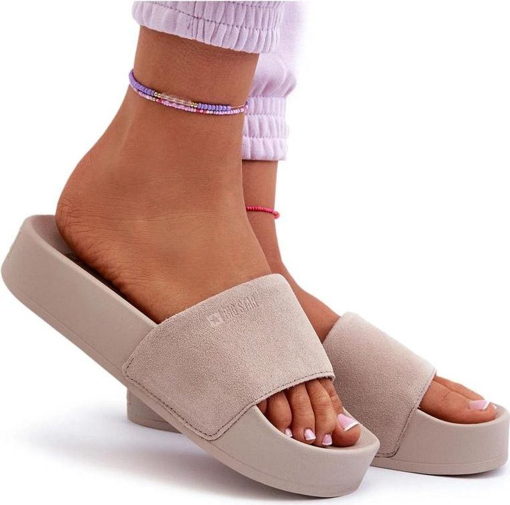 Damen Plateau-Sandalen aus Wildleder Big Star NN274A671 Beige 36