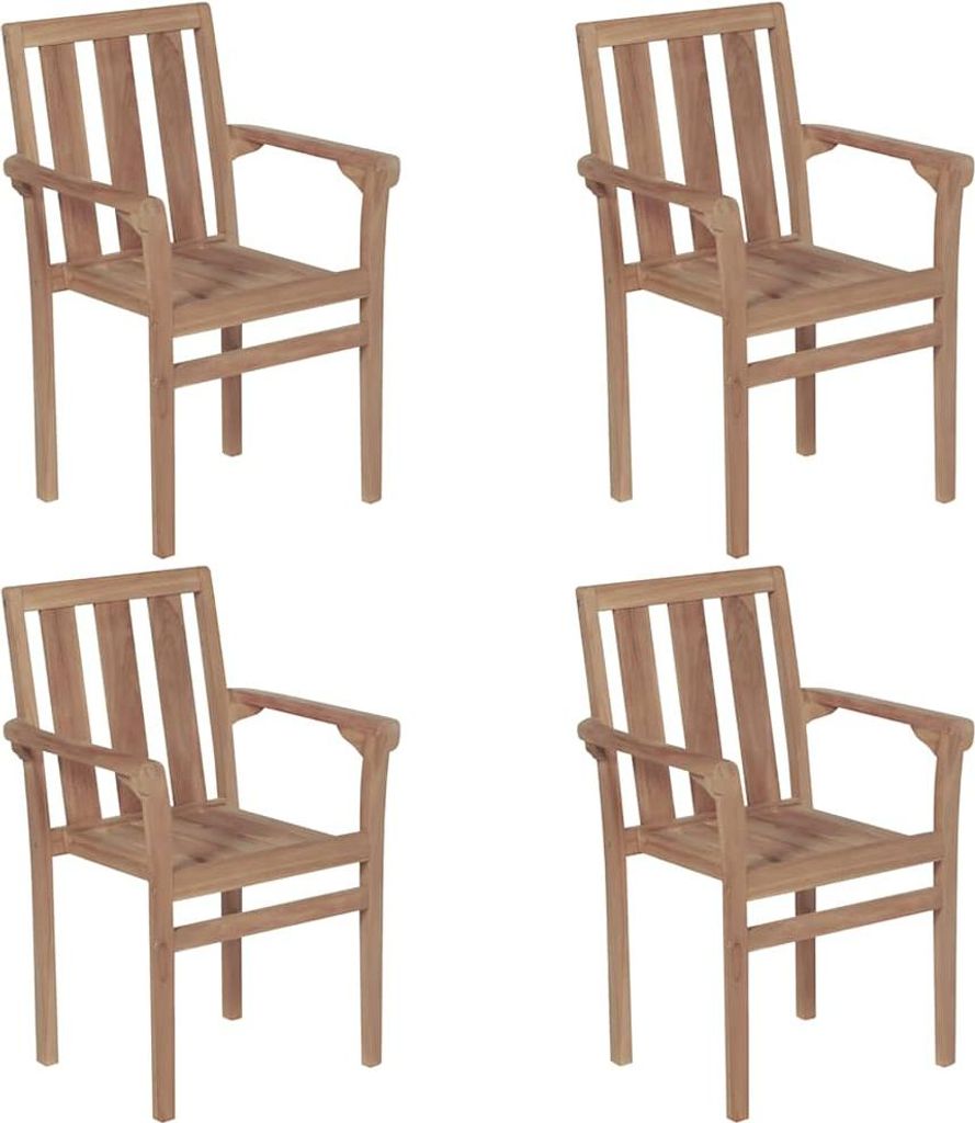 vidaXL Stapelbare Gartenstühle mit Kissen 4 Stk. Massivholz Teak