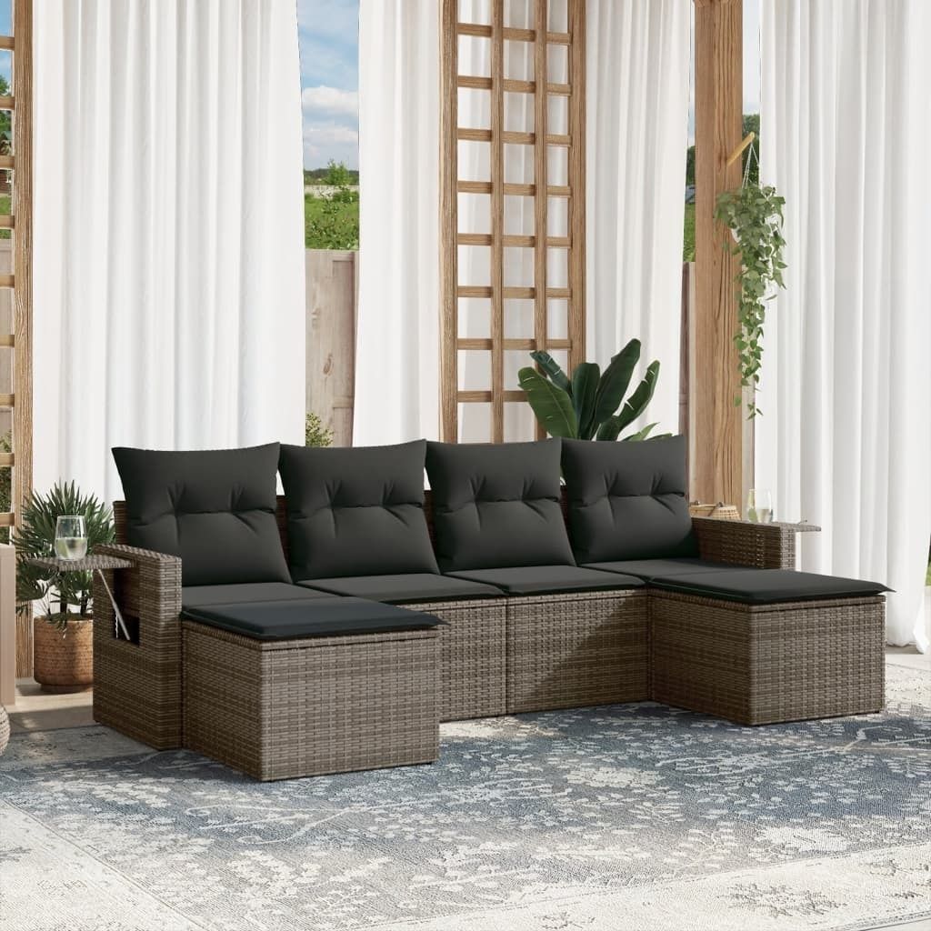 Maison Exclusive - 6-tlg. Garten-Sofagarnitur mit Kissen Grau Poly Rattan