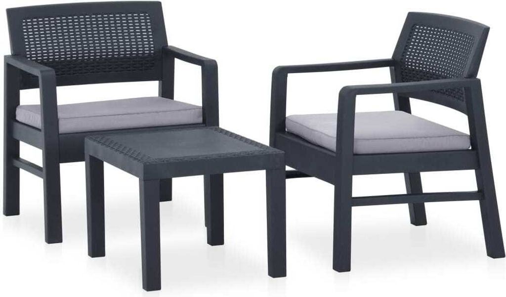 "2026 Moderne" 3-tlg. Garten-Lounge-Set mit Auflagen Kunststoff Grau - Gartenmöbelgarnituren CC226957