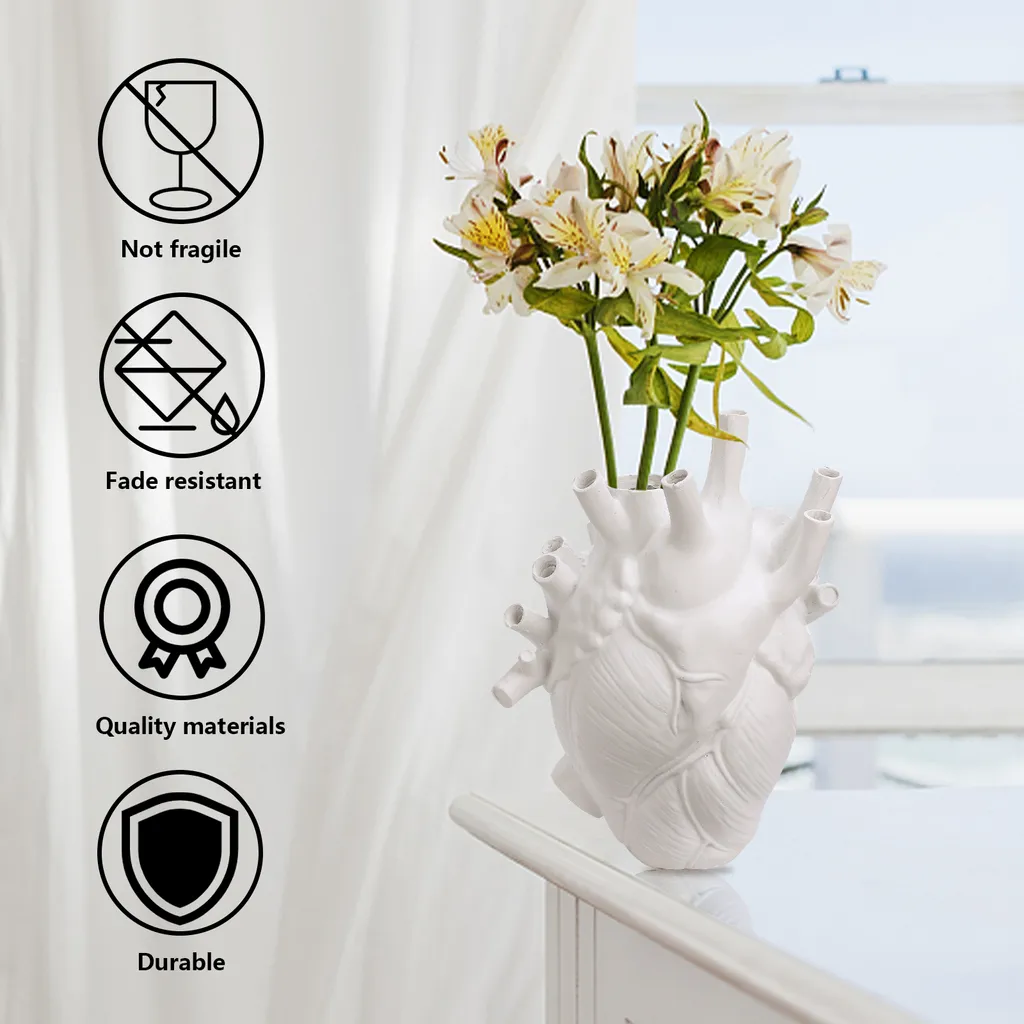 Vase cœur résine incassable pour décoration sécurisée sans risque