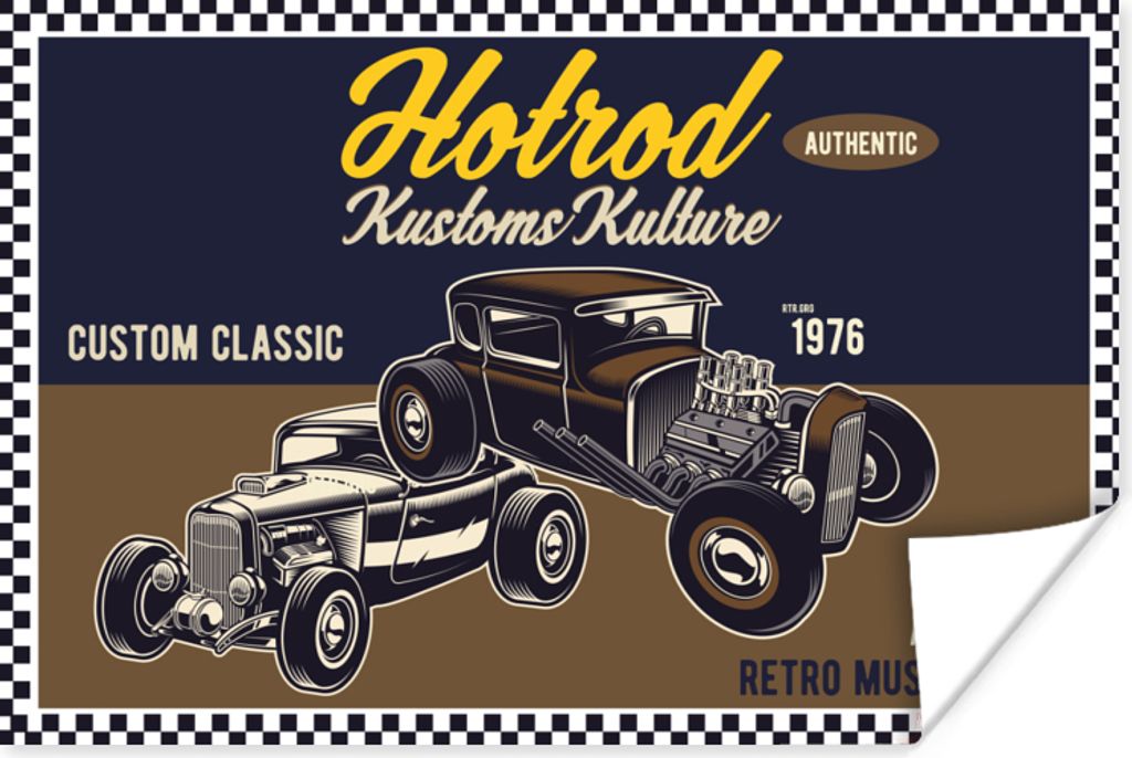 MuchoWow Poster Mancave - Auto - Retro - Blau - Braun 120x80 cm - Bilder