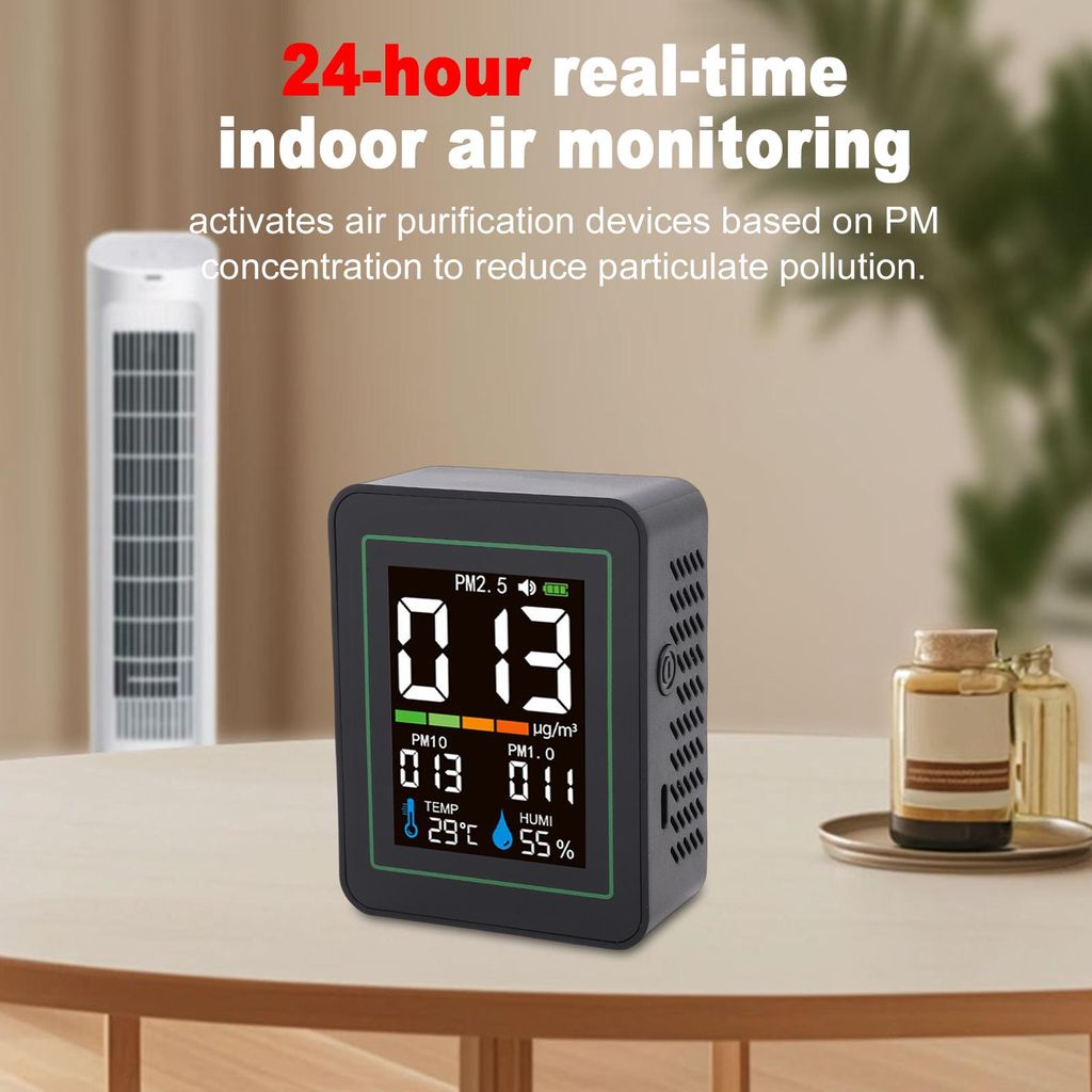 5-in-1-Luftqualitätsmonitor, PM2,5-PM10-PM1,0-Detektor mit LCD-Farbbildschirm, tragbares Temperatur- und Feuchtigkeitsmessgerät für das Homeoffi...