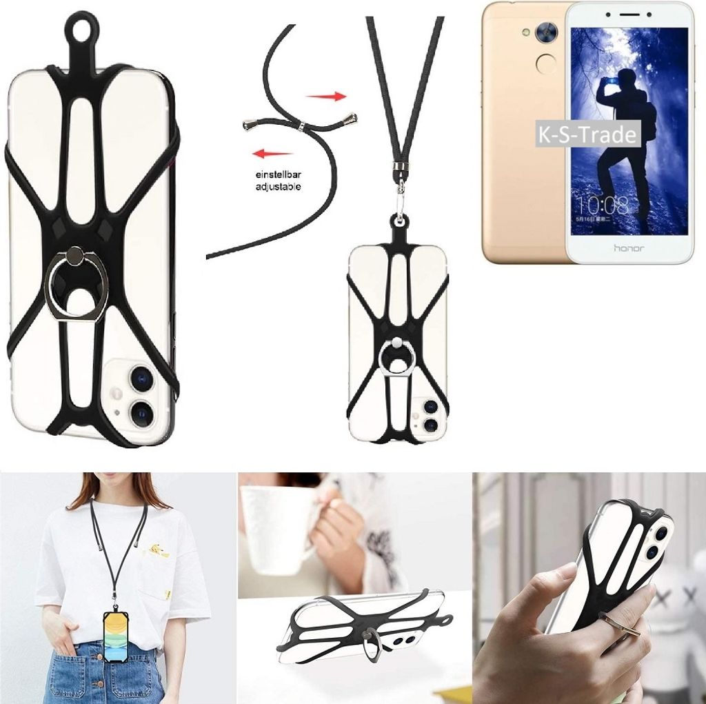 K-S-Trade 3in1 Handykette Handyband Handykordel Halsband Smartphone-Ring Handy-Ring kompatibel mit Huawei Honor 6A Fingerhalterung Handyring