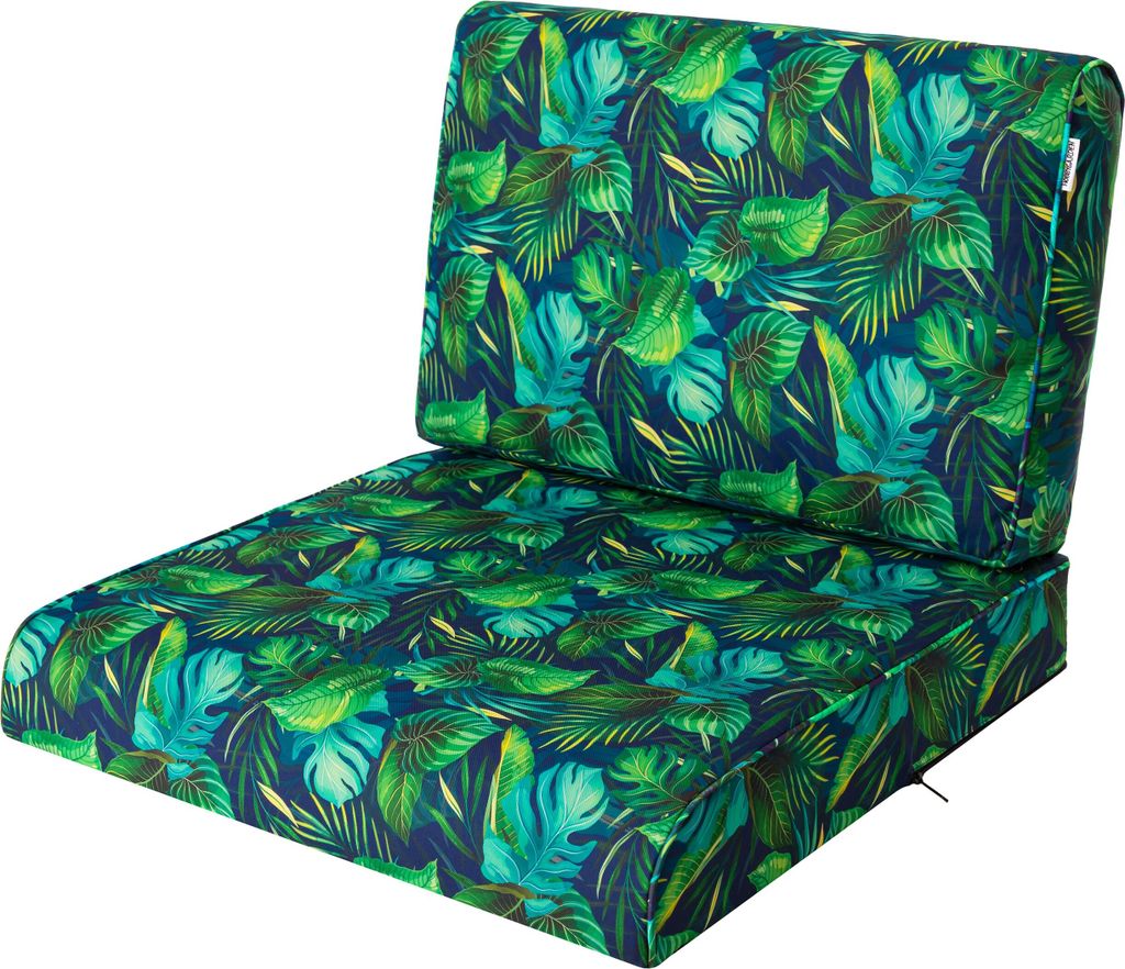 PillowPrim, Stulhkissen, Kissen für Rattansessel, Outdoor, Auflage, Palettenkissen, Sitzkissen, Rattanmöbel, Blaue Blätter, 70 x 70 cm