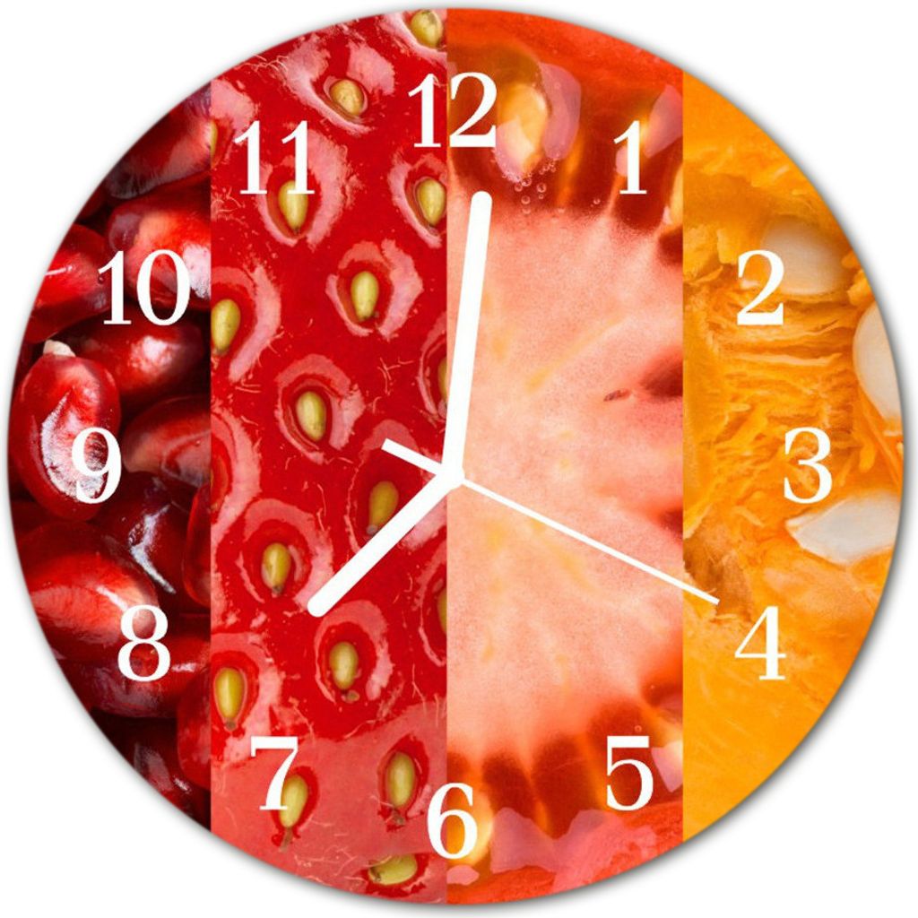 Glasuhr Wanduhr Küchenuhr Echt-Glas 30fi cm Obst rot