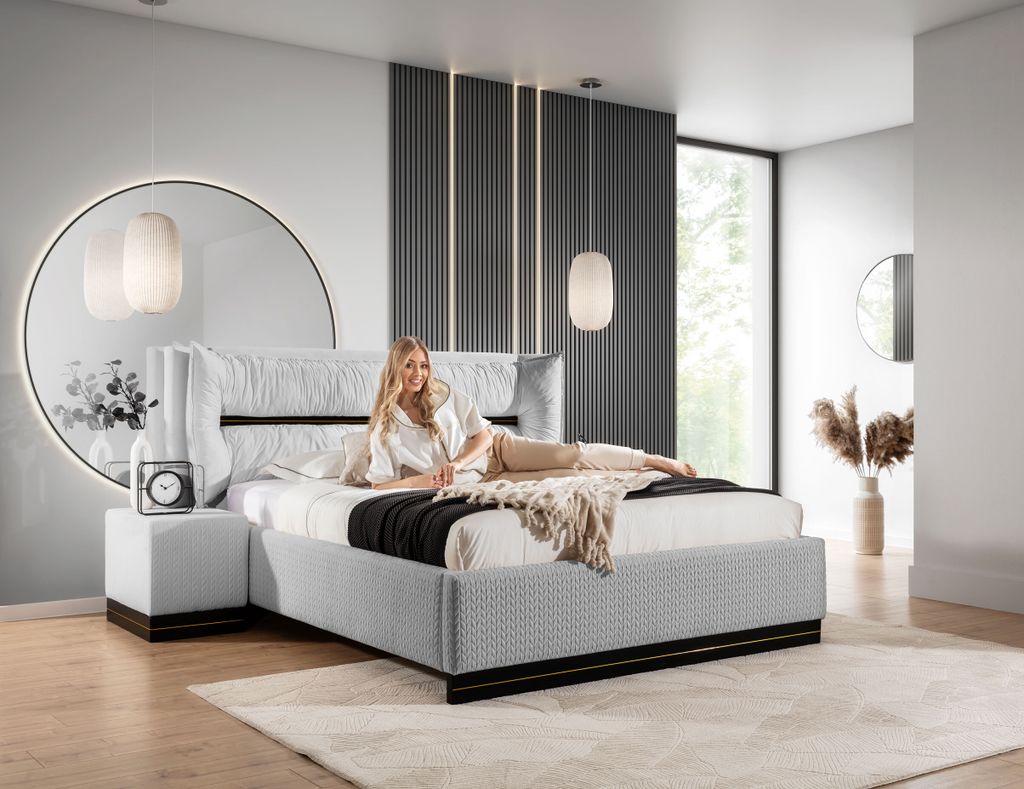 Polsterbett Doppelbett Set.3 HAMILTON 180x200cm Stoff Magic Velvet Hellgrau