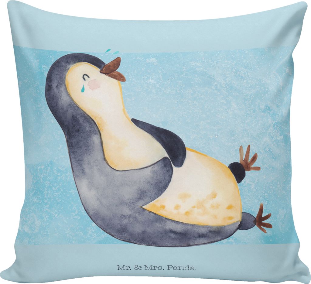 Mr. & Mrs. Panda kuschelkissen 40x40 Pinguin Lachen - Eisblau - Geschenk, Kissen, bedruckt, Haha, Sofa, Fröhlich, Couchkissen, Freude, Lol, Sofaki...