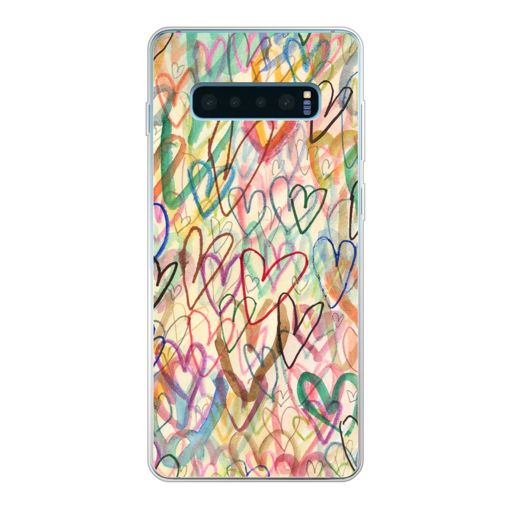 MuchoWow Handyhülle Schutzhülle Hülle für Samsung Galaxy S10 Plus Eine Illustration mit Herzen im Hintergrund Silikon Softcase Handy Hülle -...