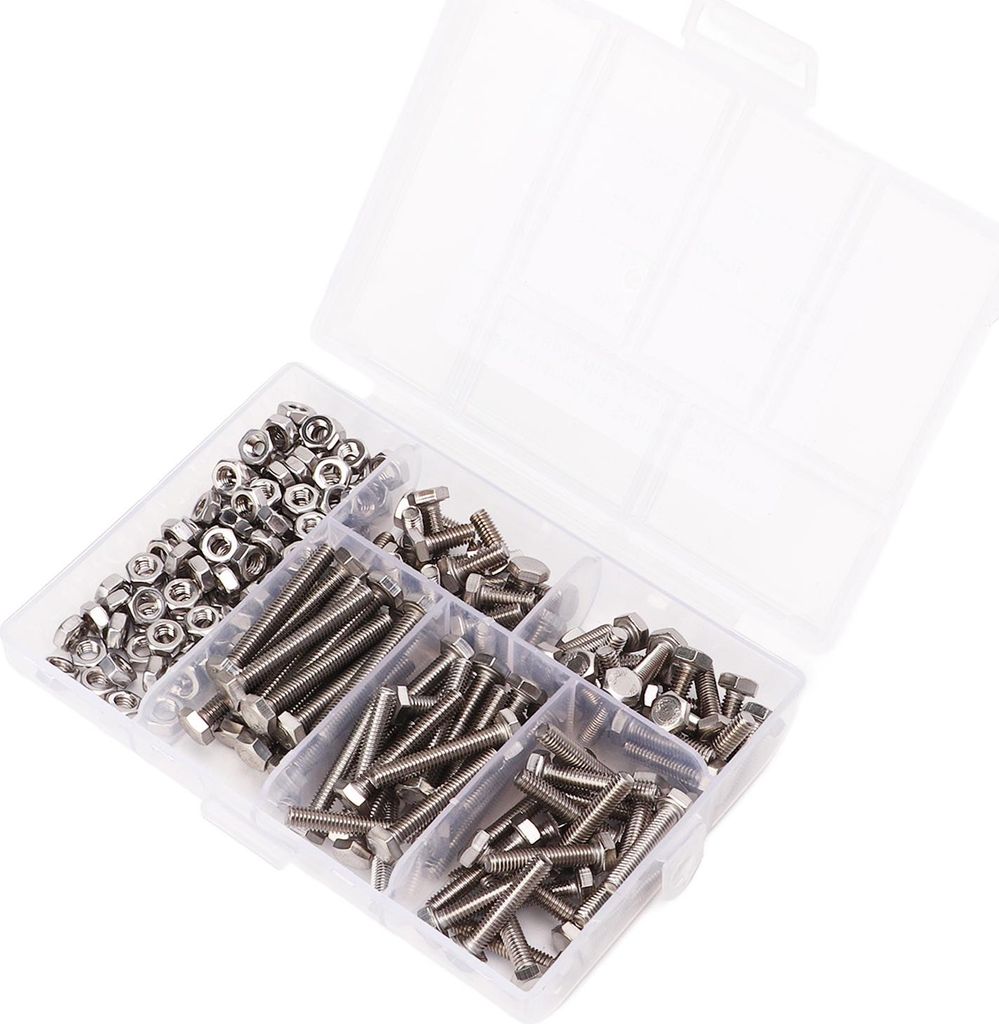 200 Stück Sechskantschrauben, Edelstahl 304, oxidationsbeständig, metrisches Gewinde M4, Hochleistungsschrauben-Set mit Muttern