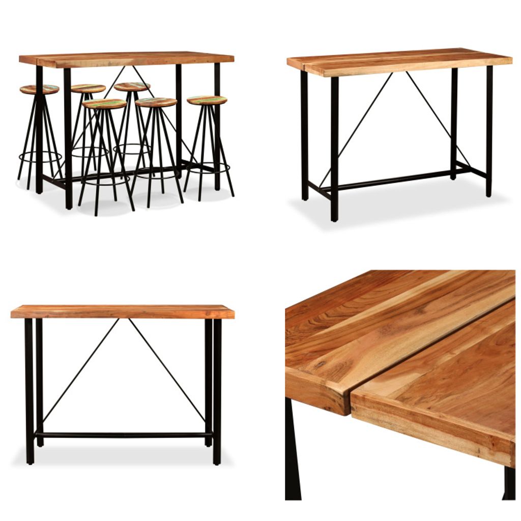 vidaXL 7 tlg. Bar Set Massivholz Akazie und Altholz - Bar-Set - Bar-Sets - Bartisch Und Barhocker - Bartische
