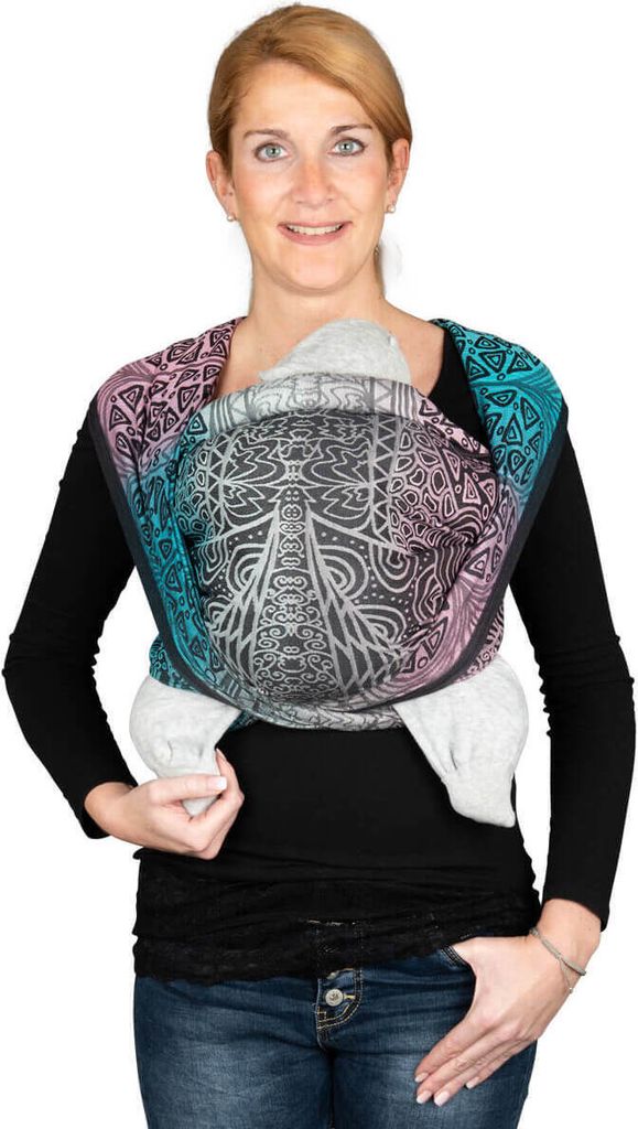 HOPPEDIZ Babytragetuch Gewebtes Tragetuch kbA ab Geburt bis ins Kleinkind-Alter, 100 % Baumwolle Jaipur black 4,60 m x 0,70 m