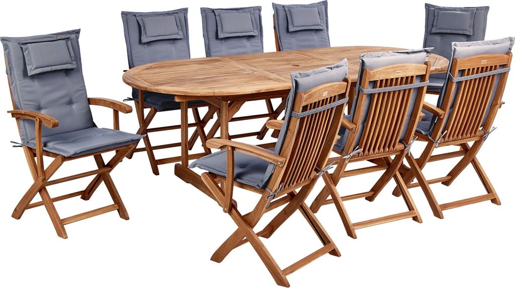 BELIANI Gartenmöbel Set Hellbraun Akazienholz 8-Sitzer inkl. Auflagen Graphitgrau Terrasse Outdoor Modern Landhaus