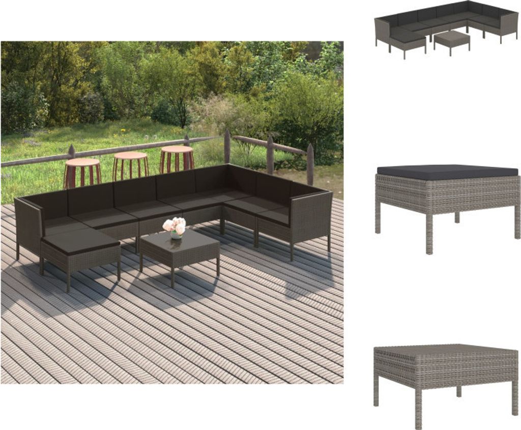 vidaXL 9-tlg. Garten-Lounge-Set mit Auflagen Poly Rattan Produktbild 