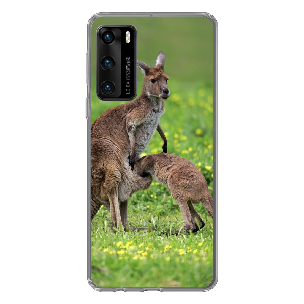 MuchoWow Handyhülle Schutzhülle Hülle für Huawei P40 Känguru - Blumen - Jung Silikon Softcase Handy Hülle - Handytasche